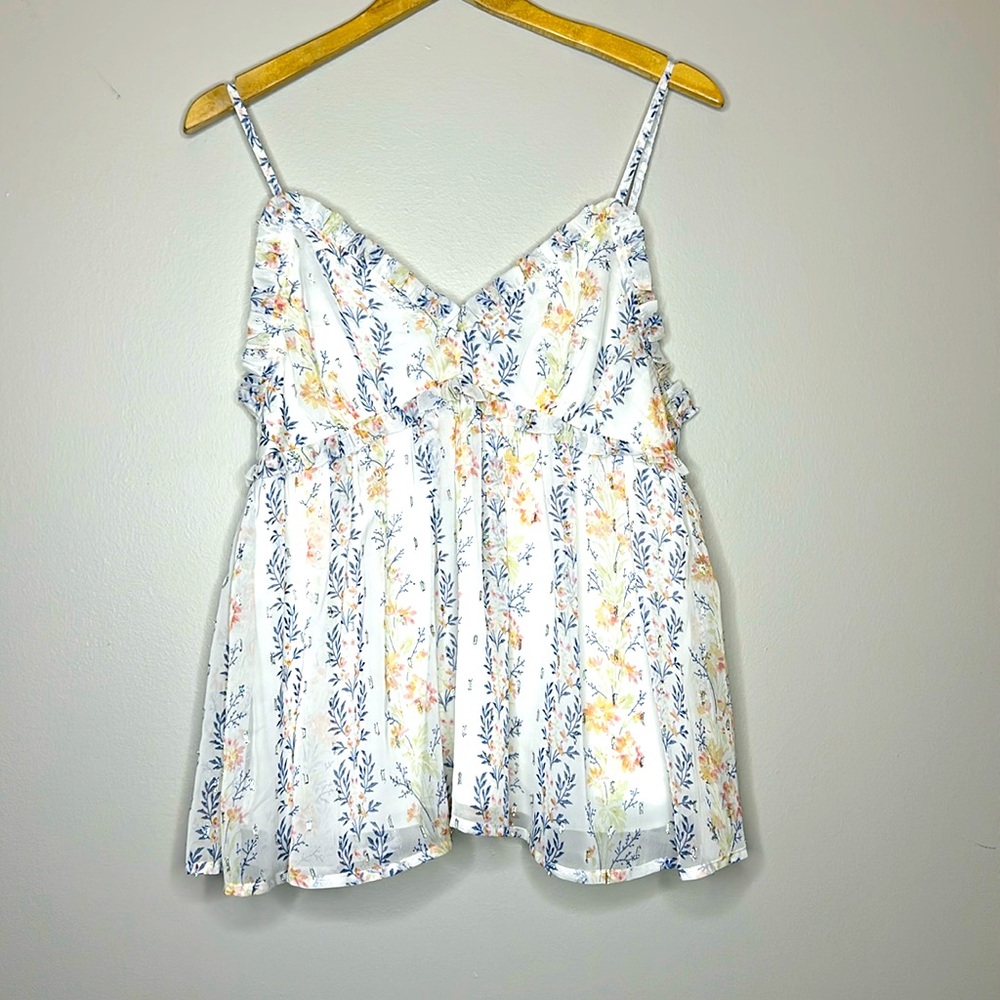 Encreme flowered, metallic flow tank top